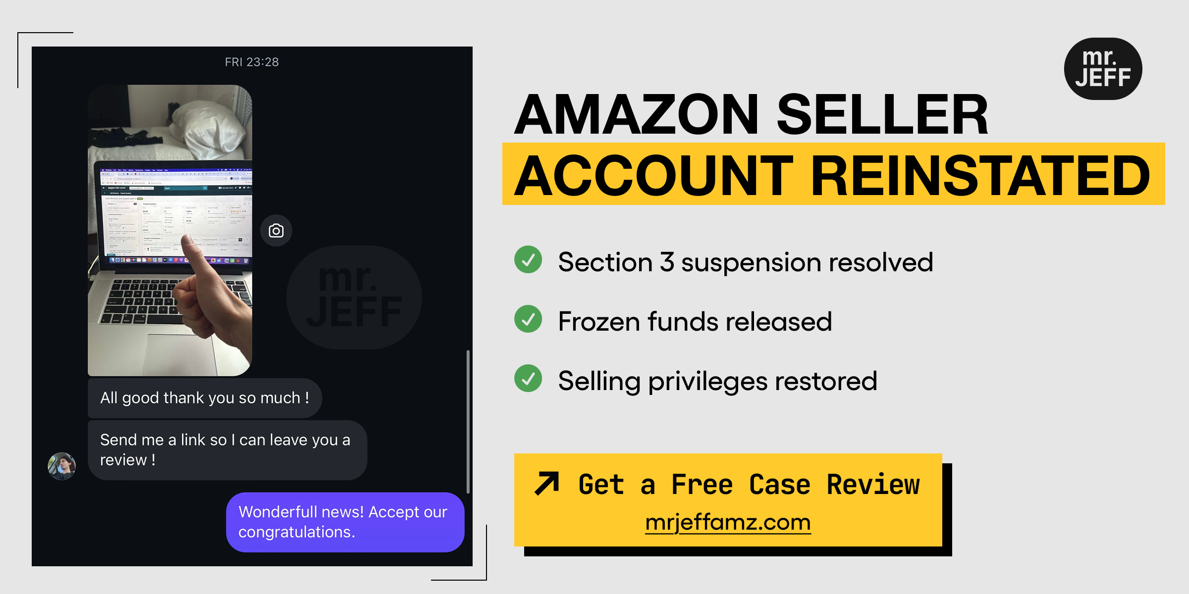 Amazon Section 3 suspension resolved and account reinstated with reinstatement experts' help